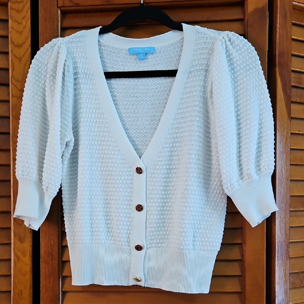 Women's White Textured Cardigan Sweater